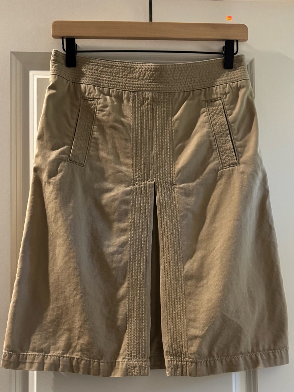 Khaki A-Line Skirt with Front Pleat